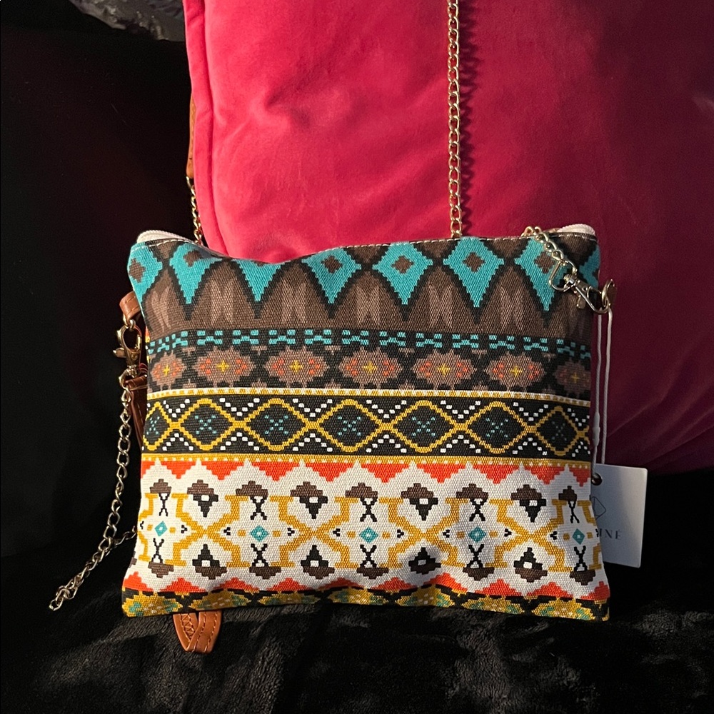 Boho Multicolor Patterned Crossbody Bag - Turquoi… - image 1